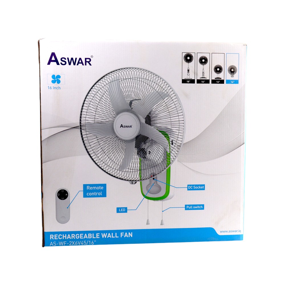 11---19 (13) مروحة جداري شحن 16 انج دبل بطارية ريموت مع حبل رقم 6 AS-WF-2*6V45/16 - الصورة 1